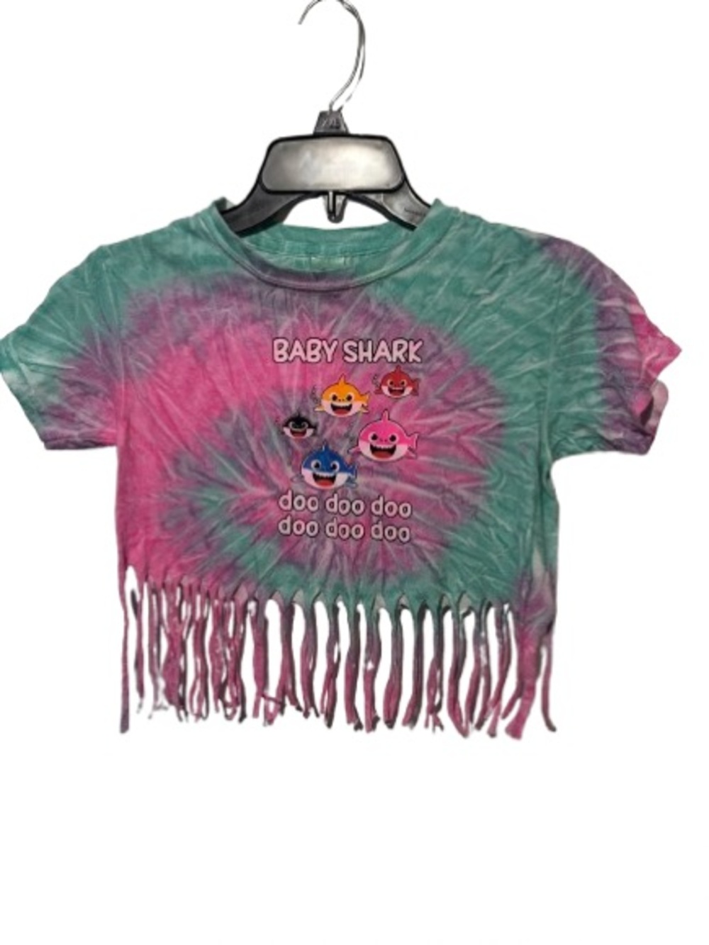 Girls Tie-Dye Fringe Crop Tee - Pink & Teal XS